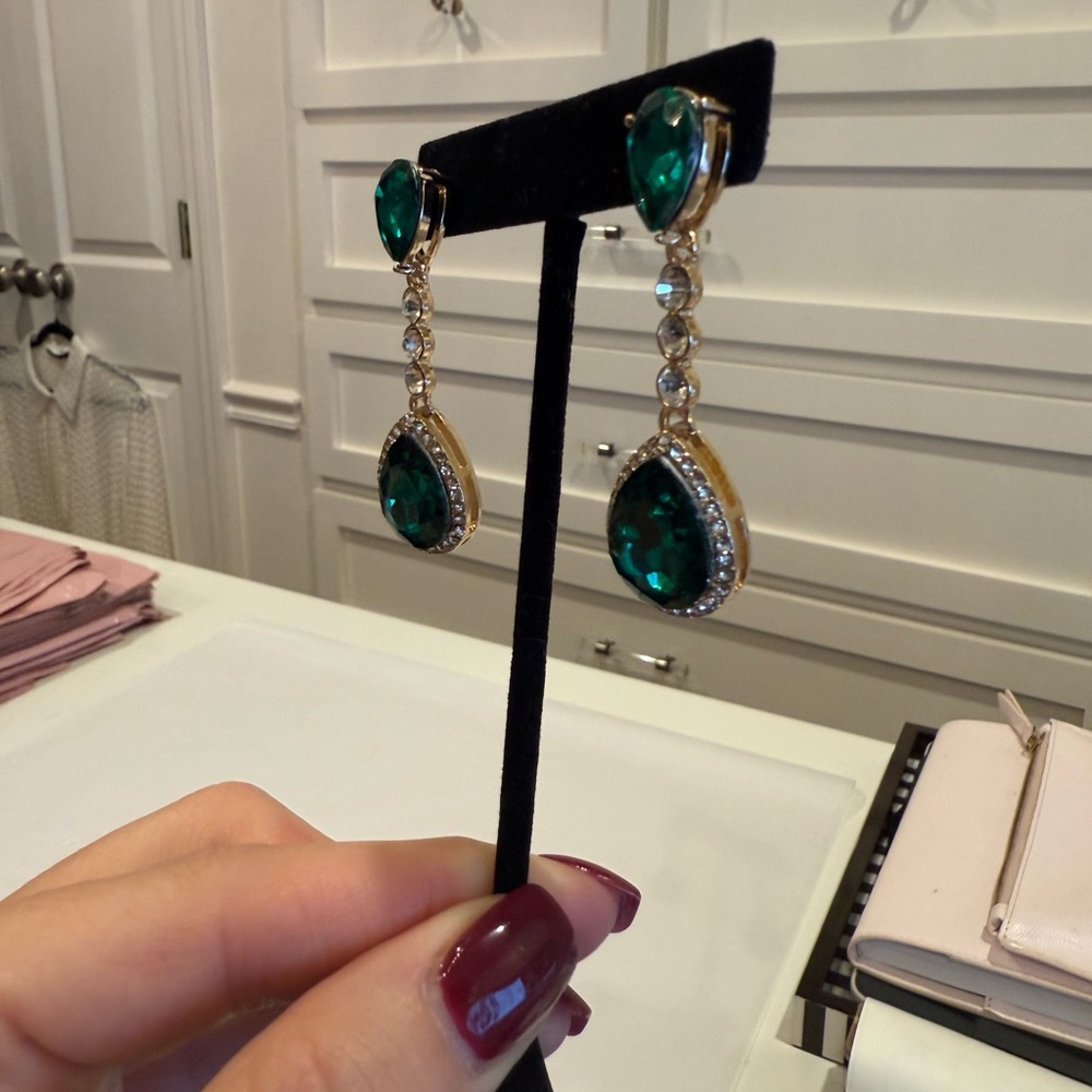 Monet Green and Gold Drop Earrings - Picture 8 of 9